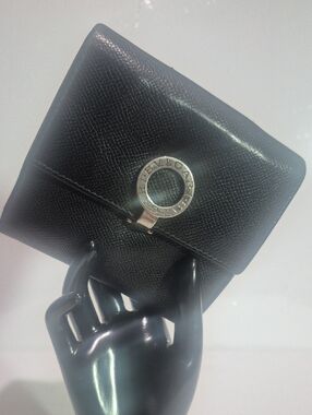 Bulgari Black Leather Wallet with Embossed Logo